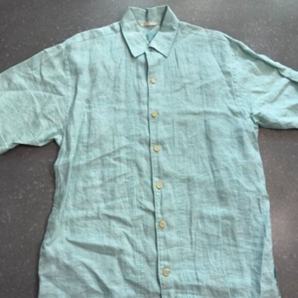 Tommy Bahama Light Teal 100% Linen Button-Up Shirt – Size Medium - Picture 3 of 10